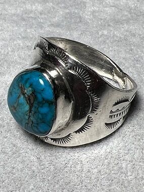 Native American Sterling Silver Ring 14 Turquoise Stone Western Southwestern